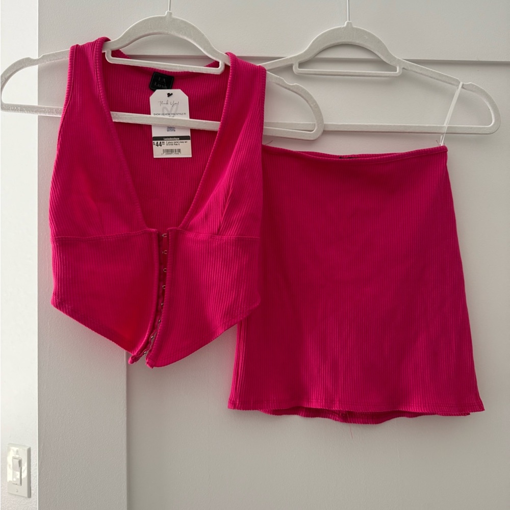 Hot Pink Ribbed Two-Piece Set
